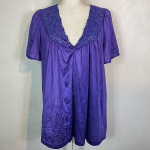 Vintage 70s 80s Vanity Fair Size Large L Button Down Lace Sleepwear Blouse Top